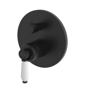 Eleanor Wall Diverter Mixer Matte Black With White Ceramic Handle